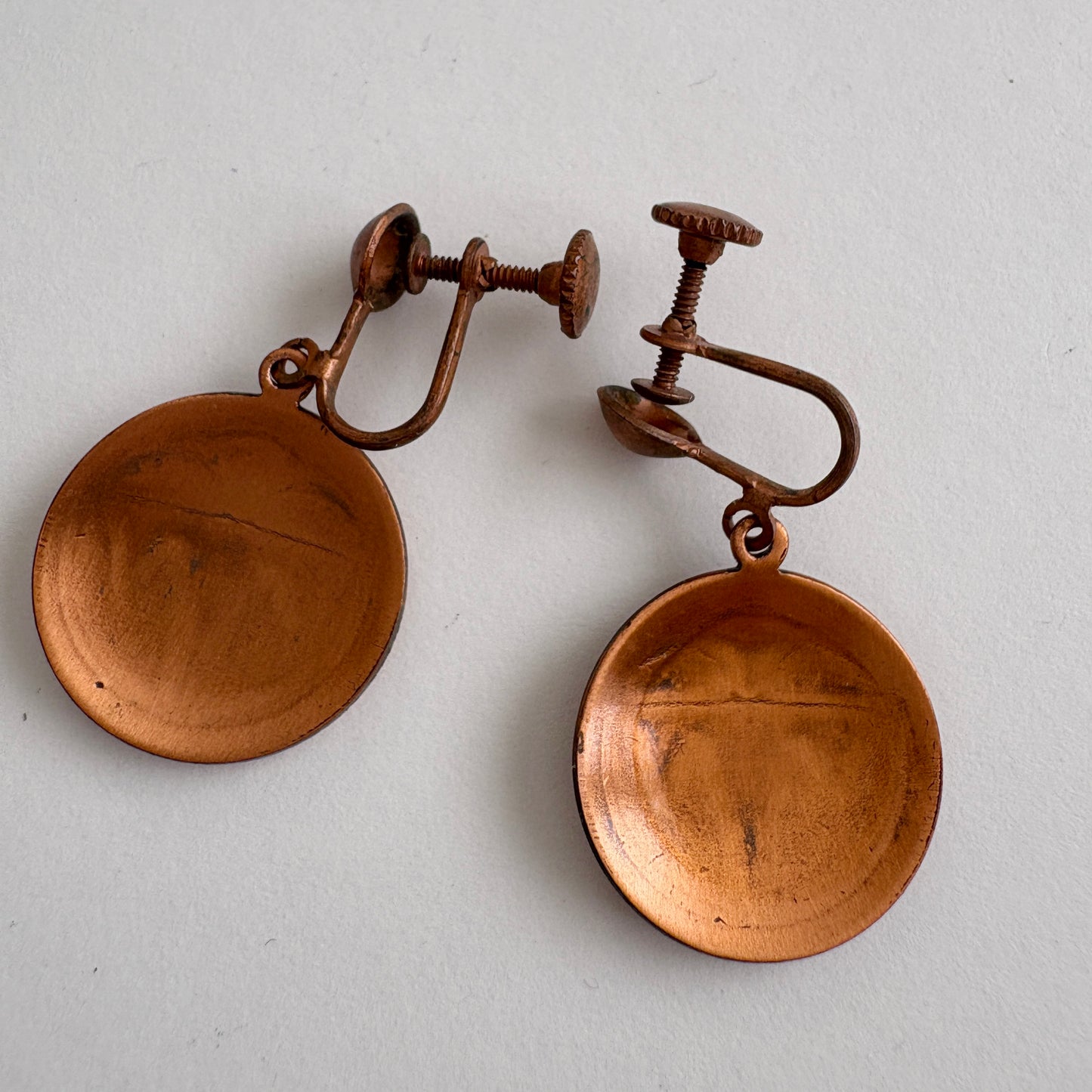 Vintage Fred Harvey Era Southwest Copper Thunderbird Screw Back Earrings