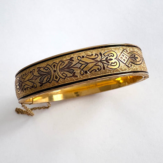 Hayward Victorian Revival Gold Filled Taille d’Epargne Hinged Bangle Bracelet