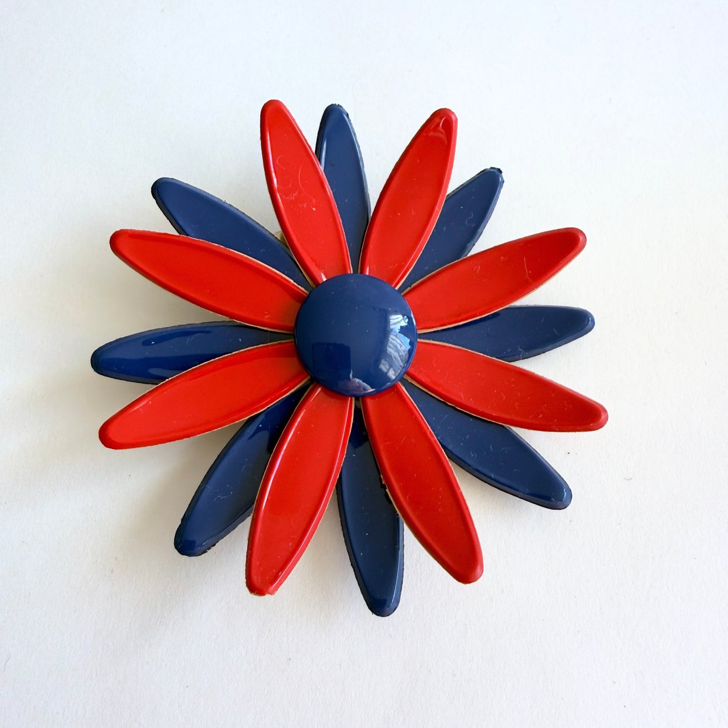 Vintage 1970s Vinyl Red and Blue Flower Hair Clip Accessory