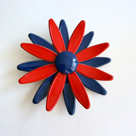 Vintage 1970s Vinyl Red and Blue Flower Hair Clip Accessory