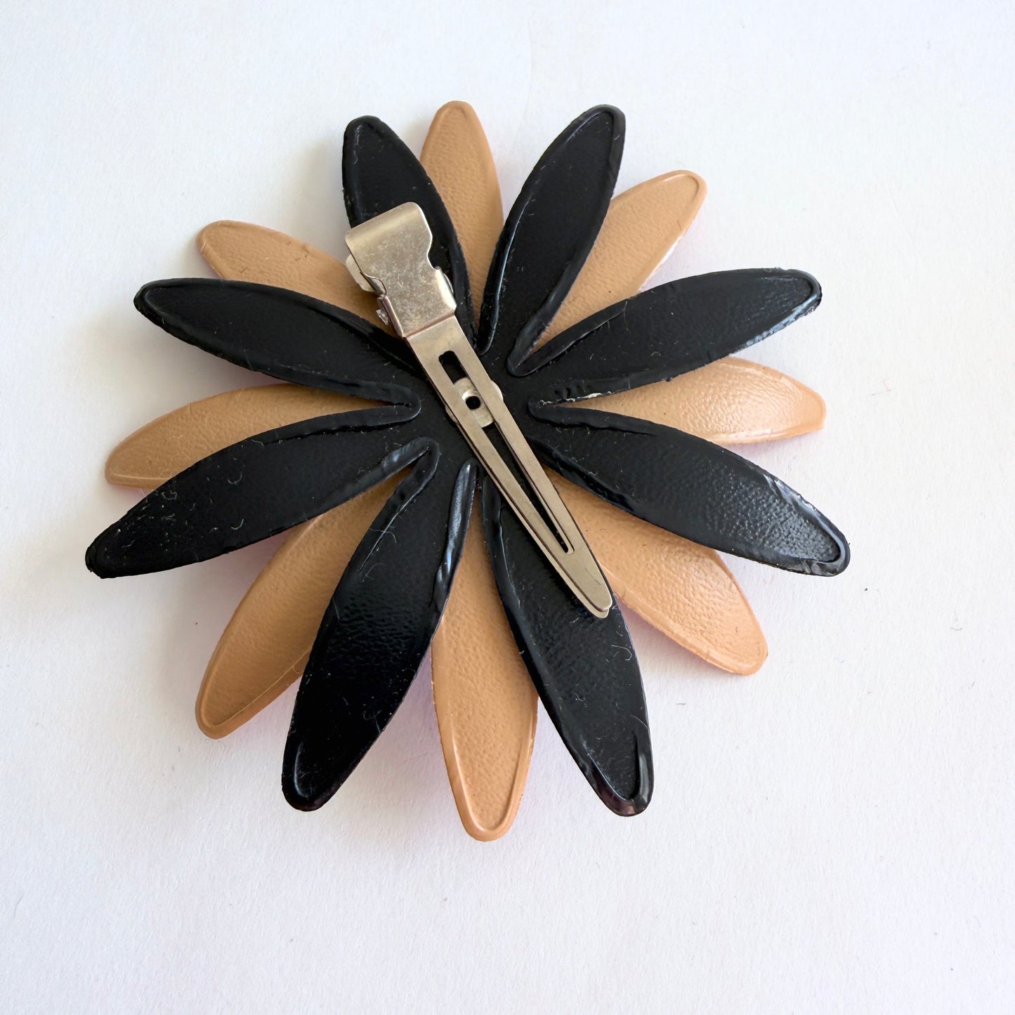 Vintage 1970s Vinyl Red and Blue Flower Hair Clip Accessory