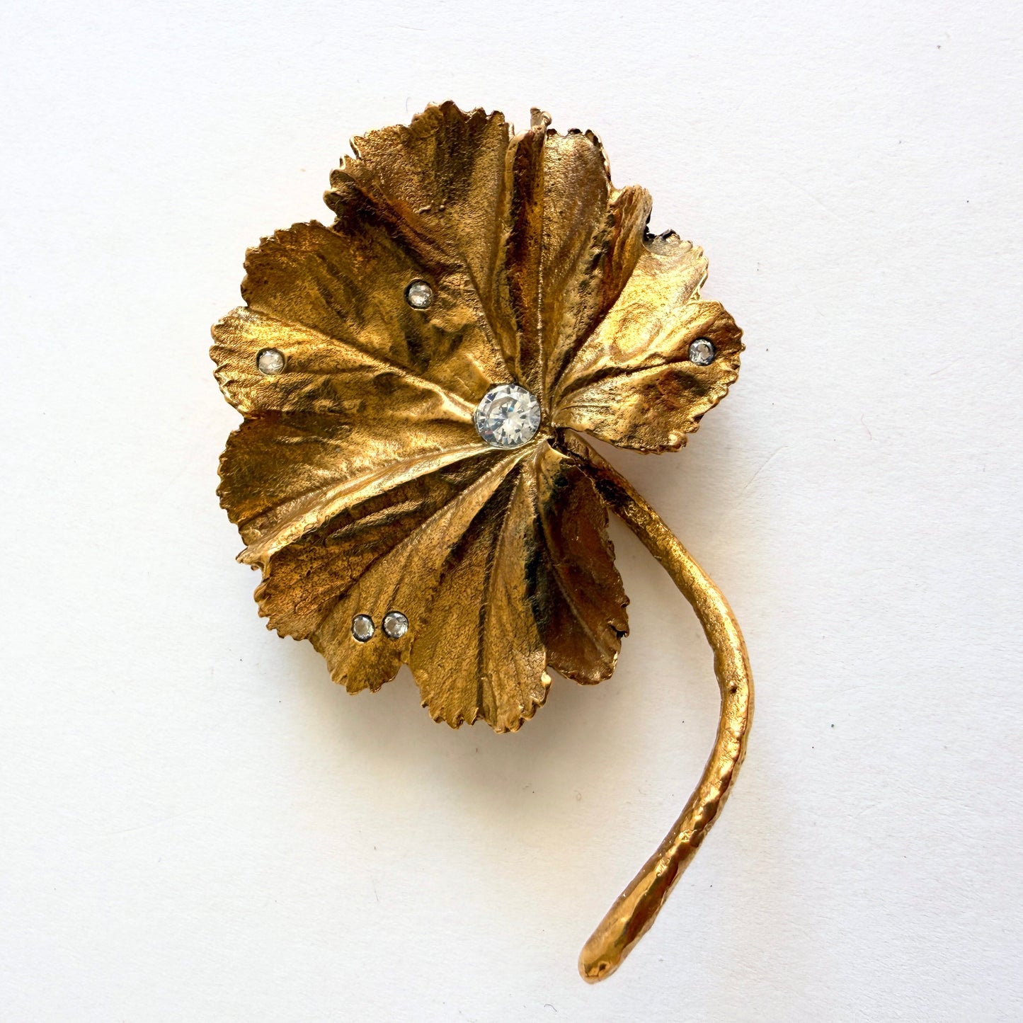 Vintage MMA Lady’s Mantle Leaf Brooch – 24K Gold Plated Botanical Brooch