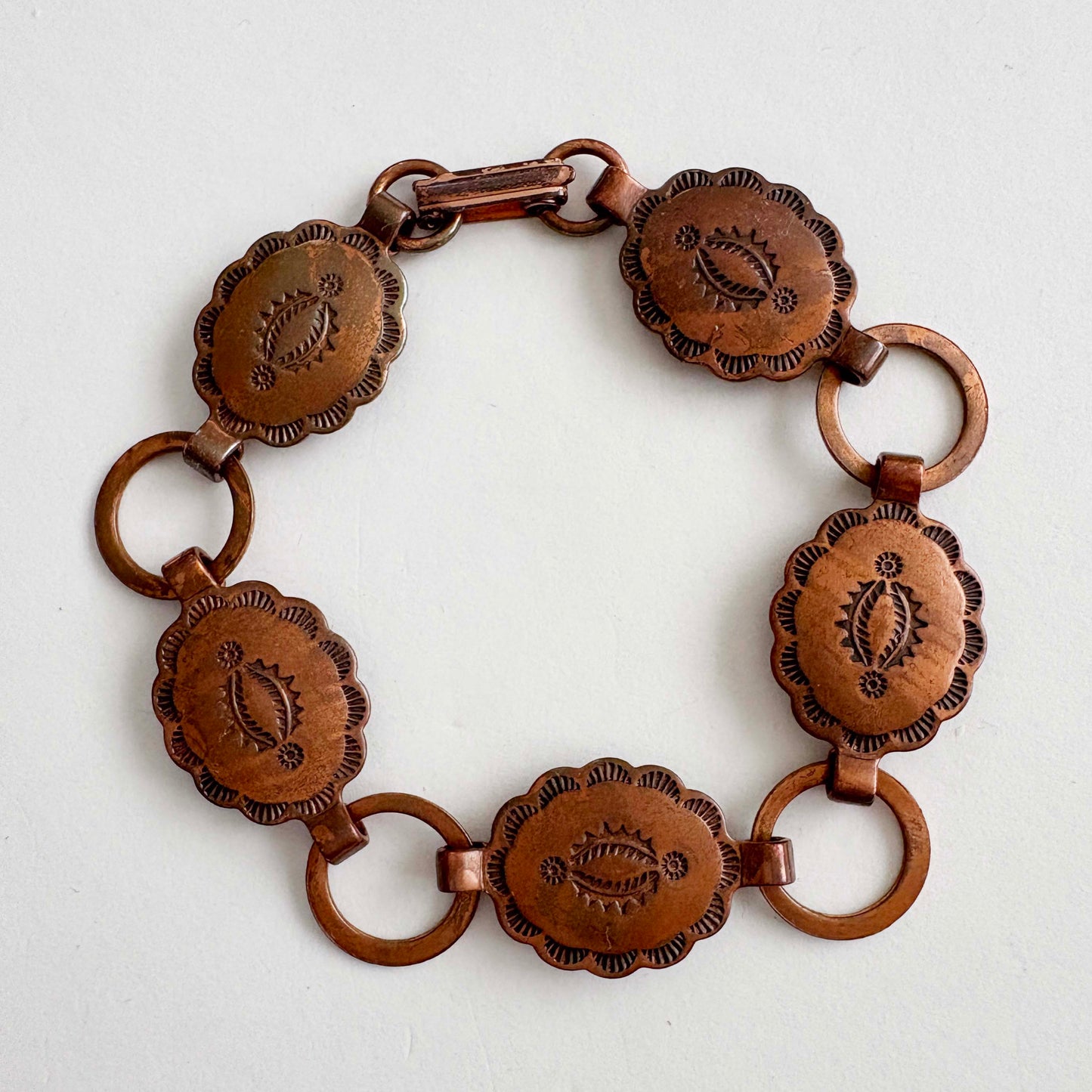Vintage Fred Harvey Era Southwest Copper Concho Link Bracelet