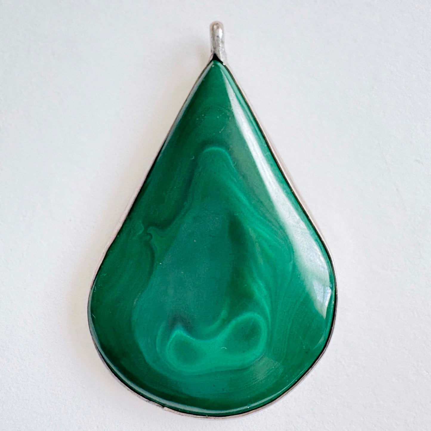 Large Teardrop Malachite Sterling Silver Pendant