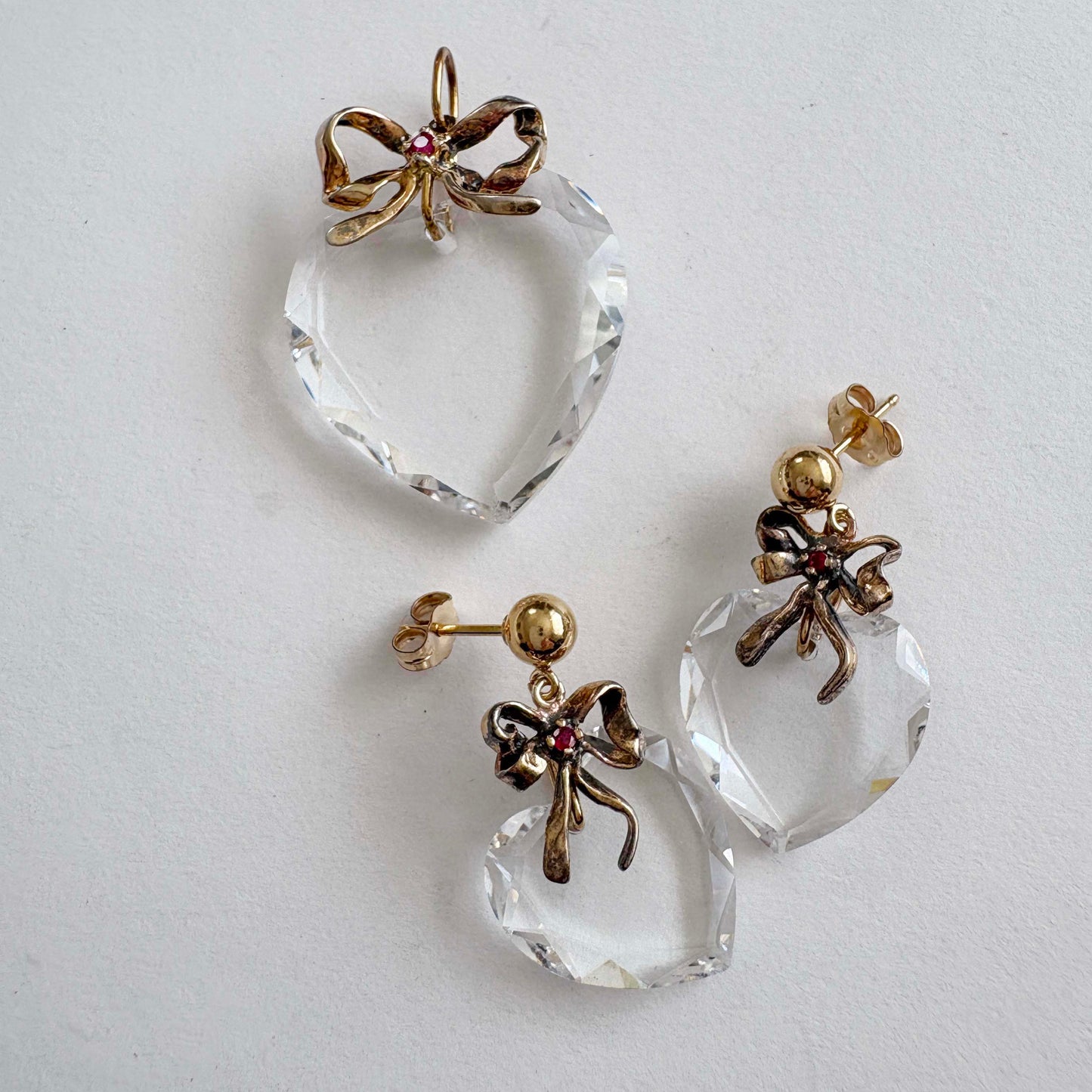 Vintage Gold-Filled Crystal Heart Earrings & Pendant Set