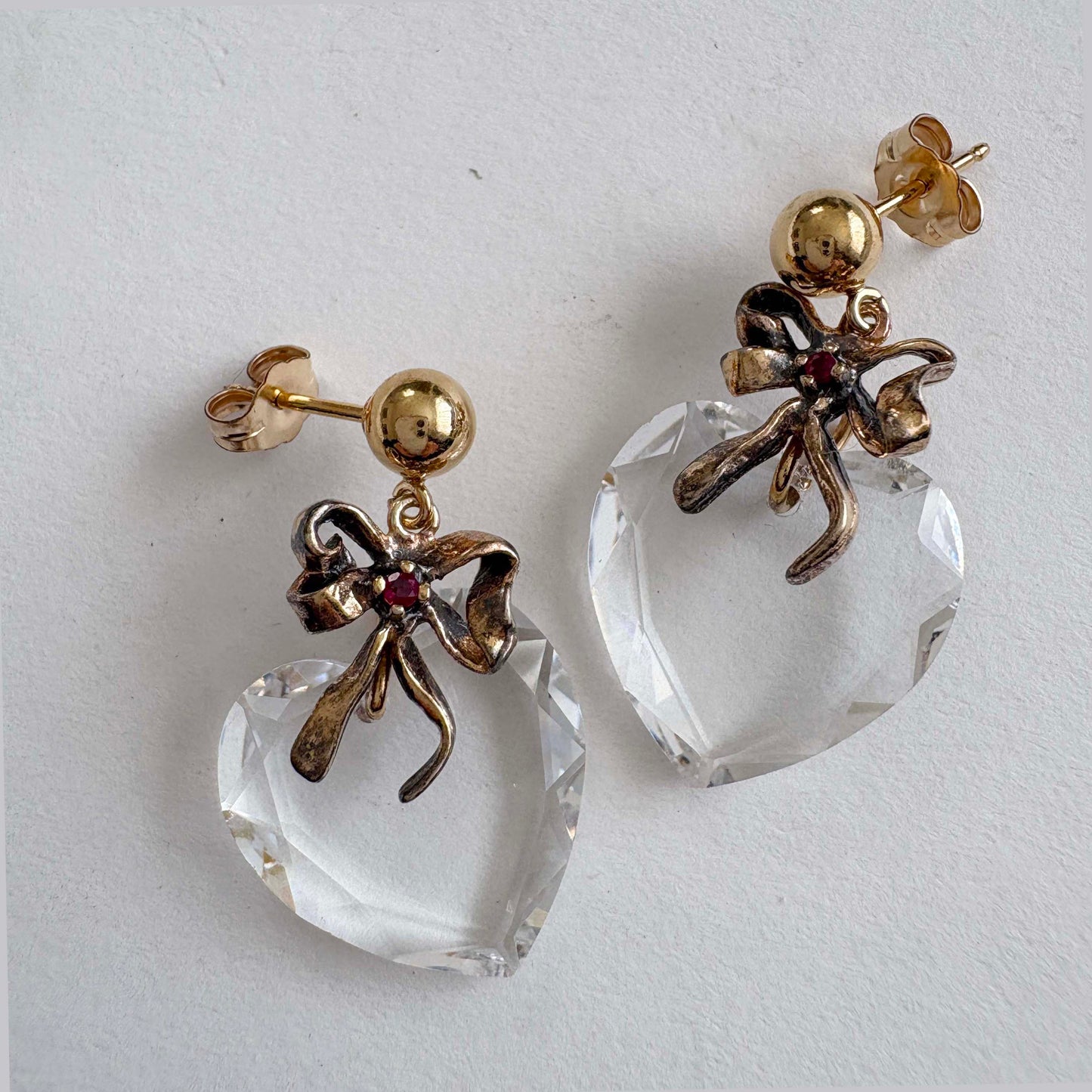 Vintage Gold-Filled Crystal Heart Earrings & Pendant Set