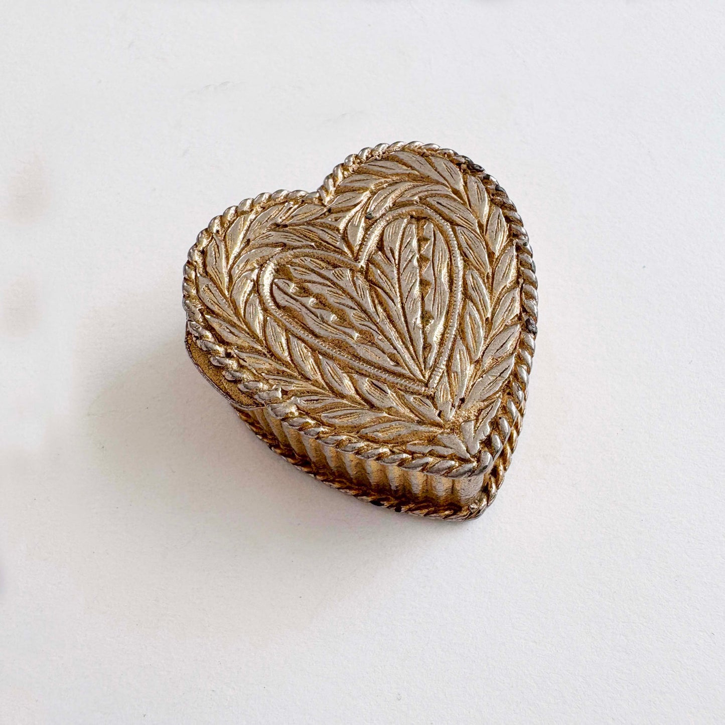 Vintage Embossed Silver-Plated Heart Trinket Box