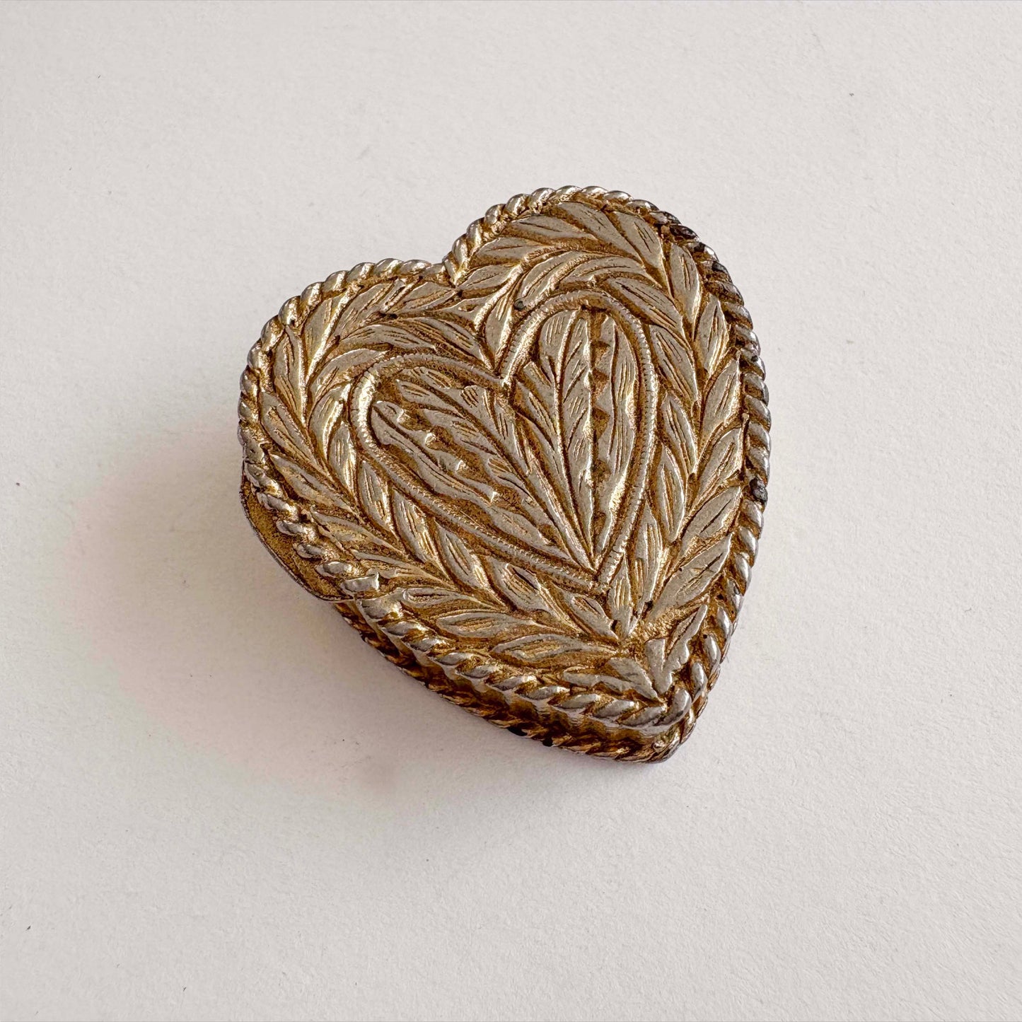 Vintage Embossed Silver-Plated Heart Trinket Box