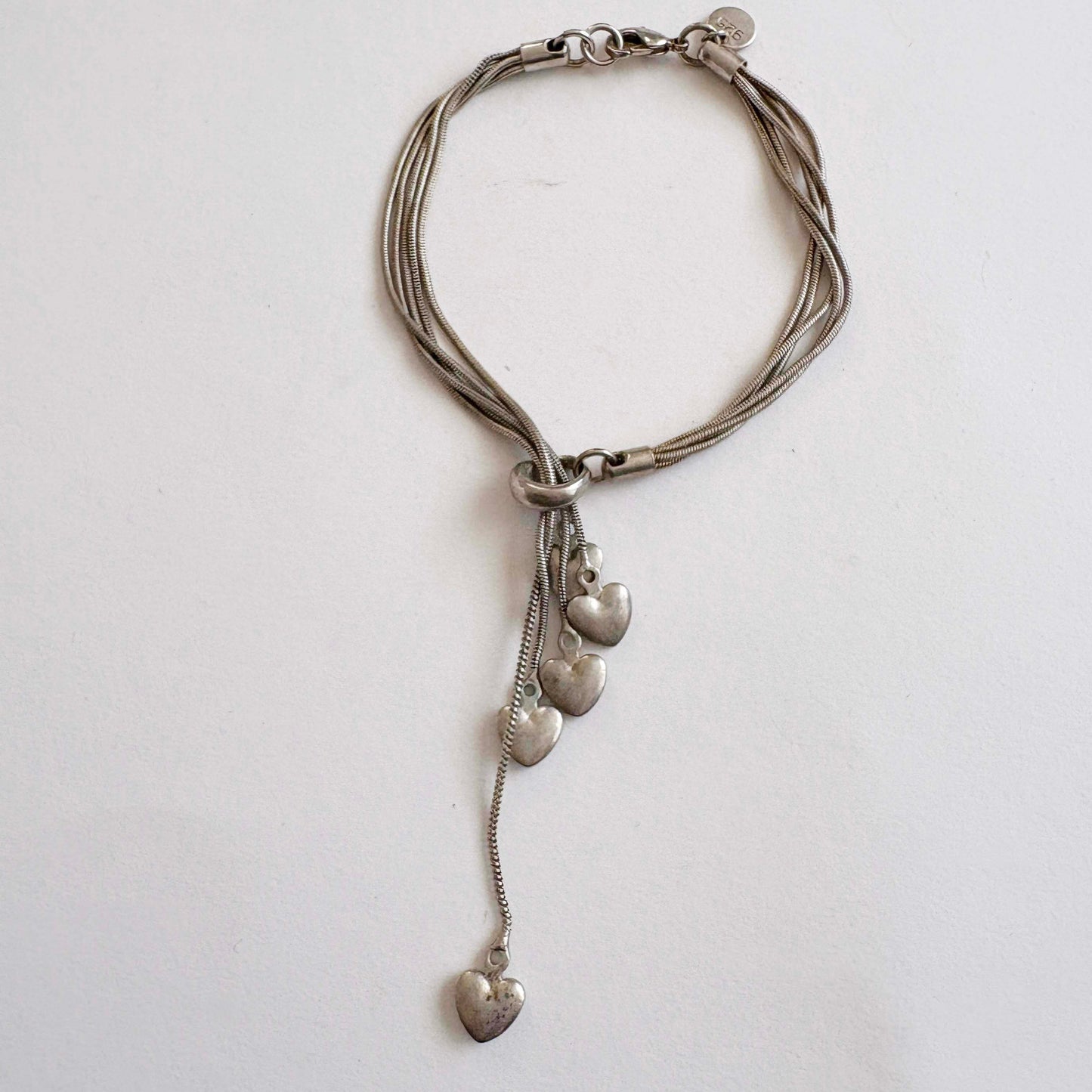 Sterling Silver Multi-Strand Heart Tassel Bracelet