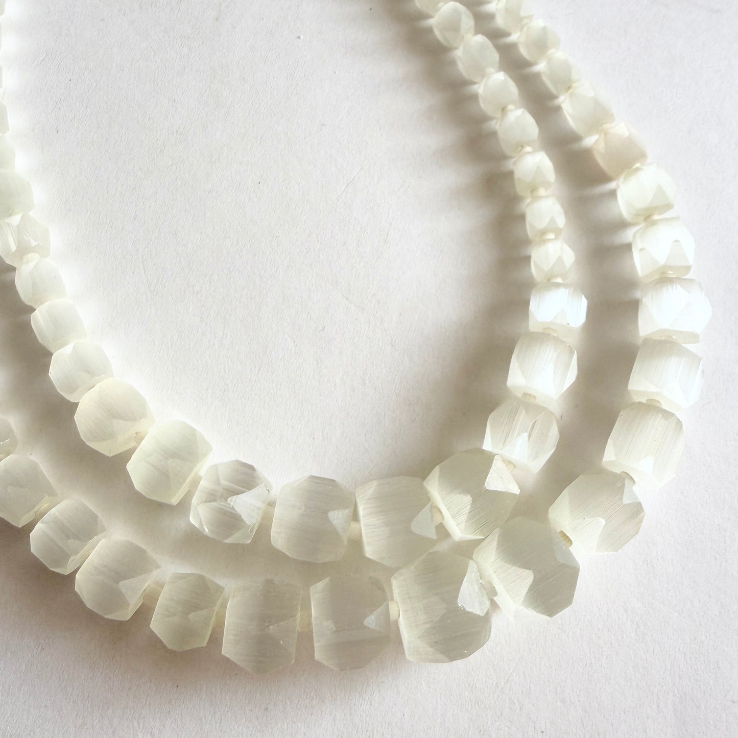 Vintage Czech Satin Atlas Glass Necklace Milky White Faceted Graduated Beads Art Deco Style