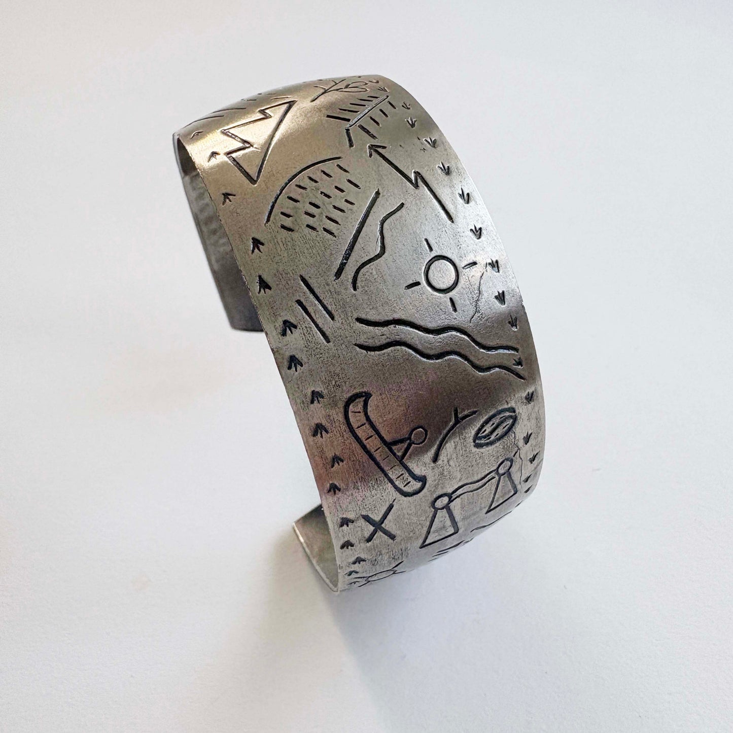 Vintage Southwest Style Etched Nickel over Copper Storyteller Cuff