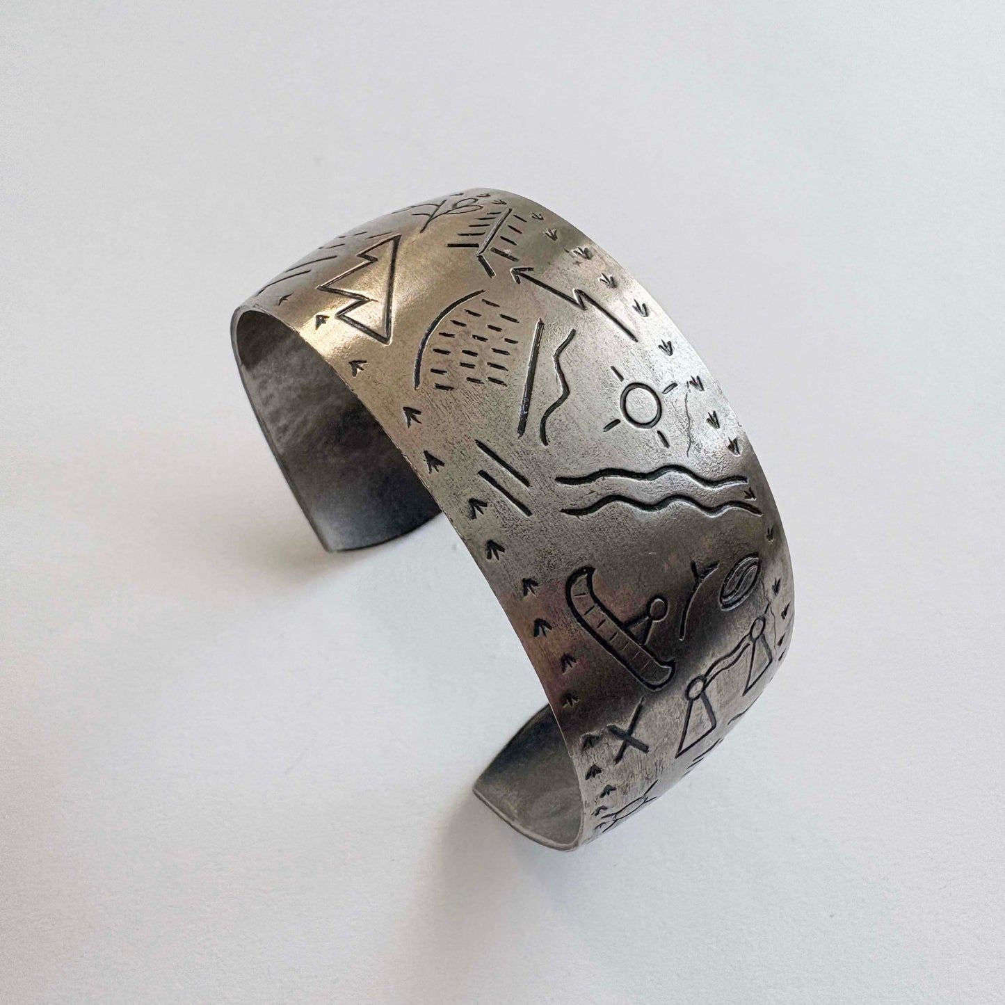 Vintage Southwest Style Etched Nickel over Copper Storyteller Cuff