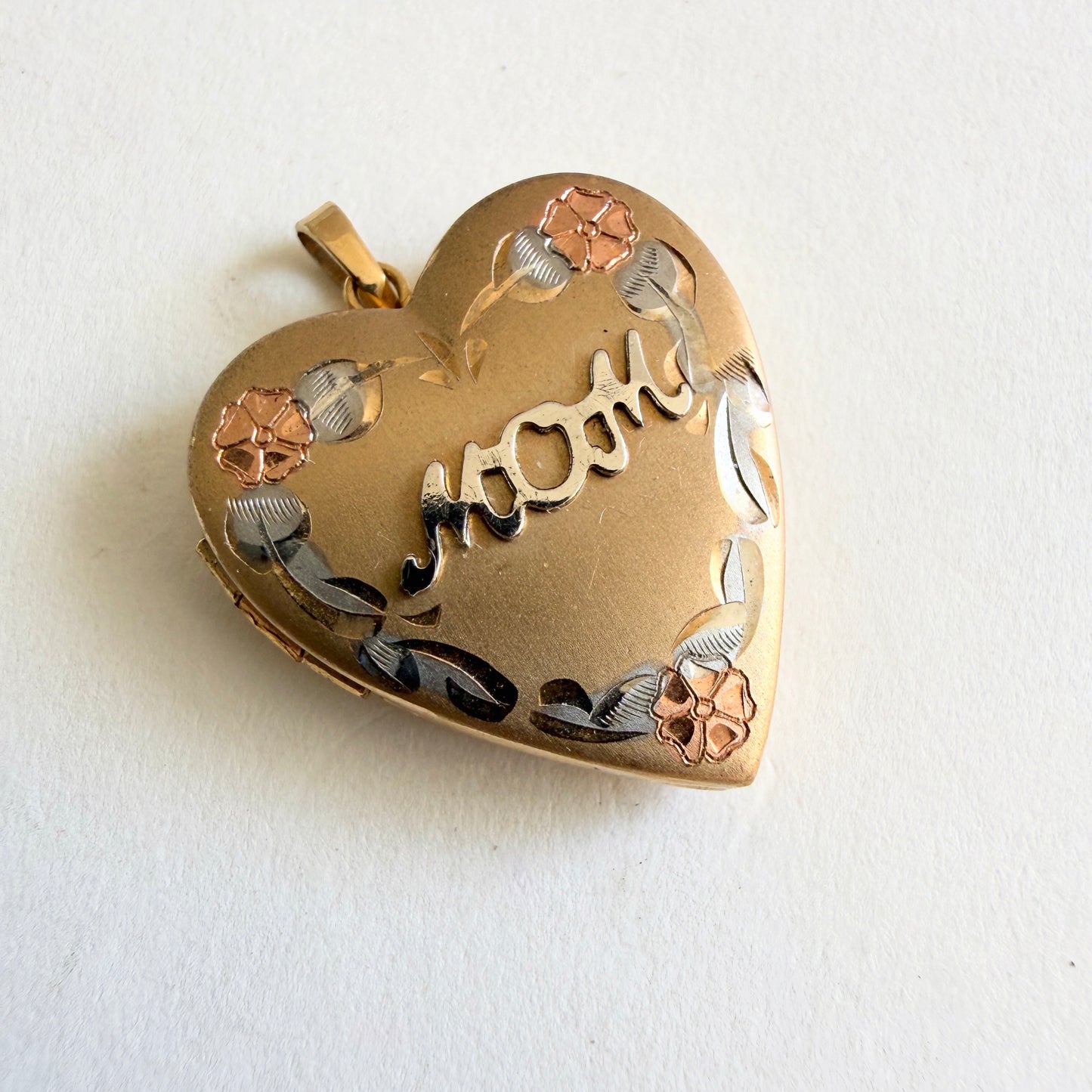 Vintage Heart Locket Mom Pendant 1/20 14K Gold Filled Tru-Kay Mid-Century (1950s–60s)