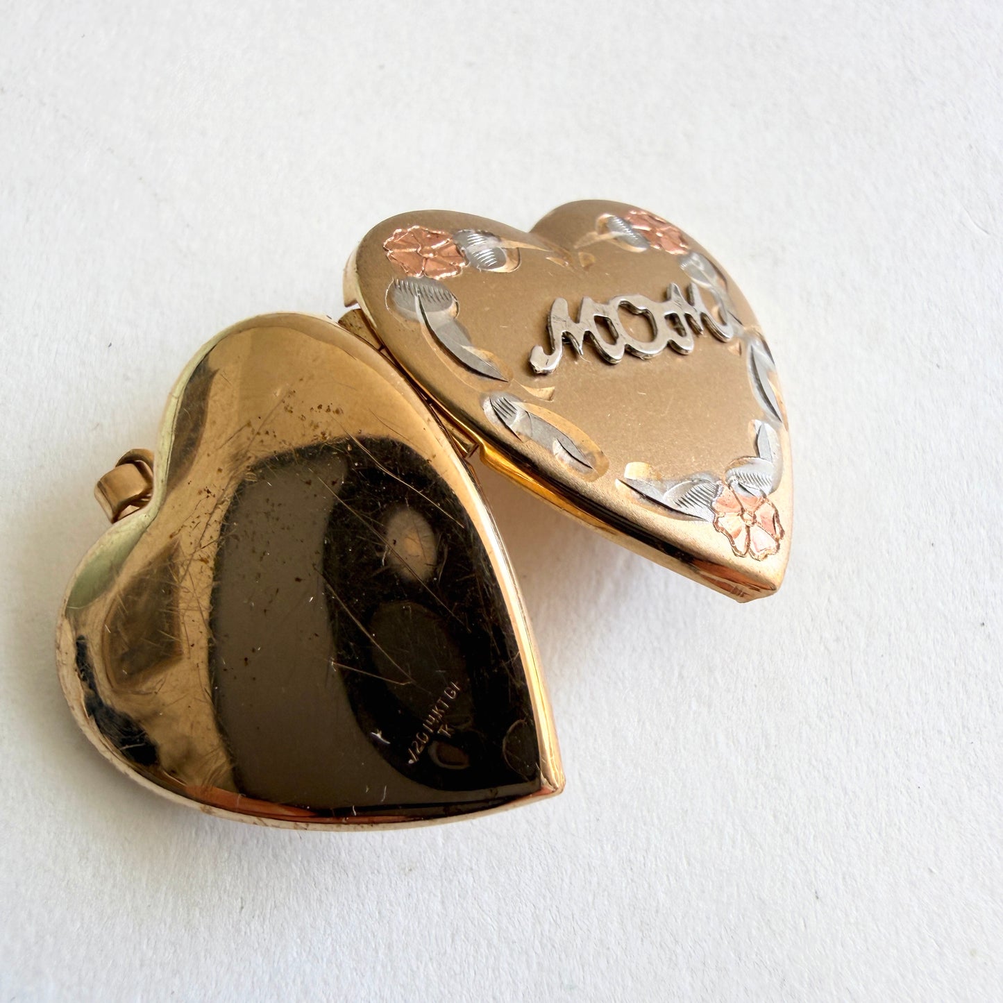 Vintage Heart Locket Mom Pendant 1/20 14K Gold Filled Tru-Kay Mid-Century (1950s–60s)