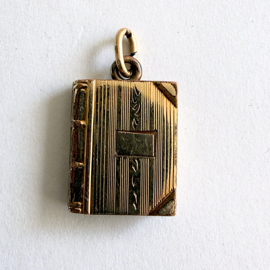 Vintage Book Locket Pendant with Photographs Gold Tone Sweetheart Keepsake 1940s Wartime Era