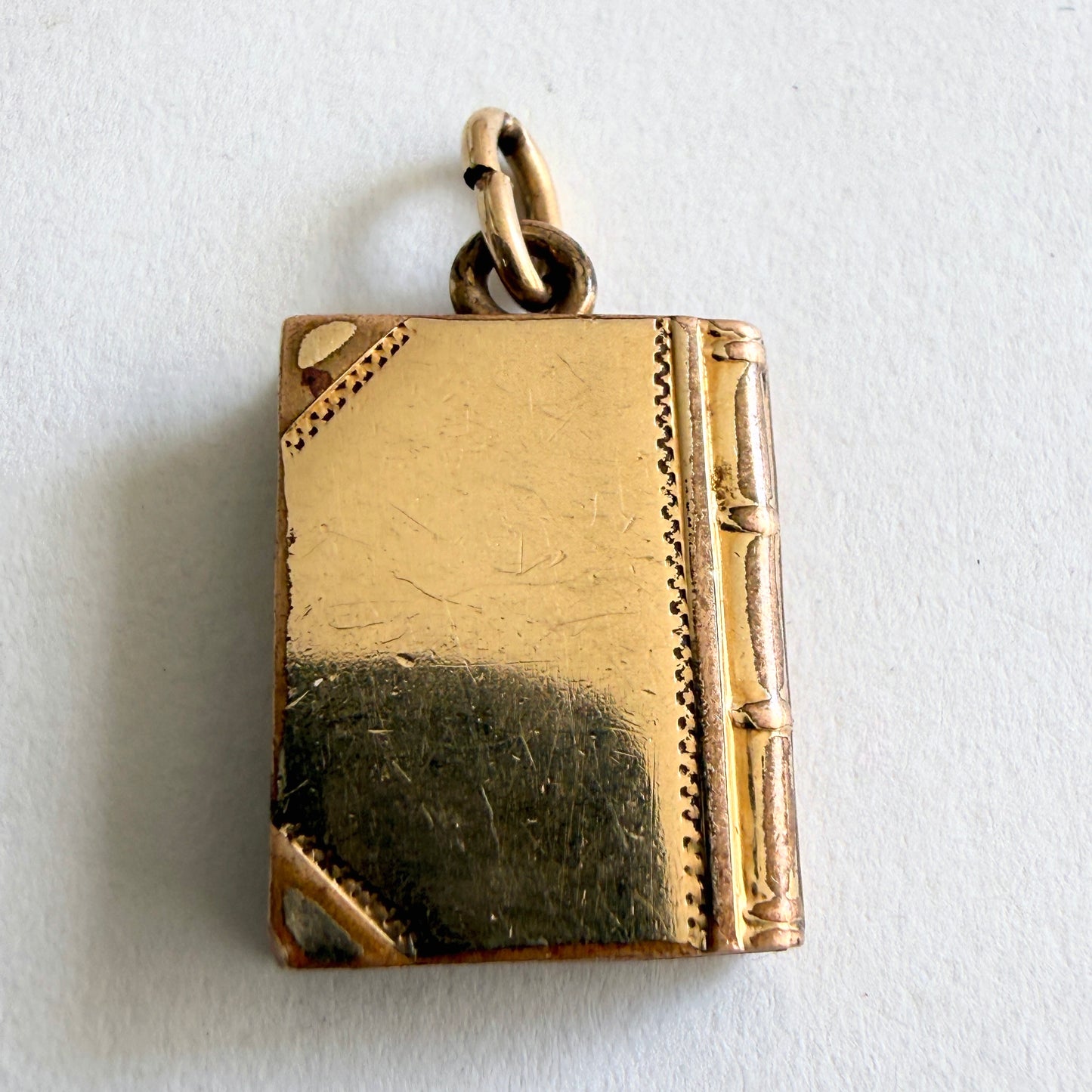 Vintage Book Locket Pendant with Photographs Gold Tone Sweetheart Keepsake 1940s Wartime Era