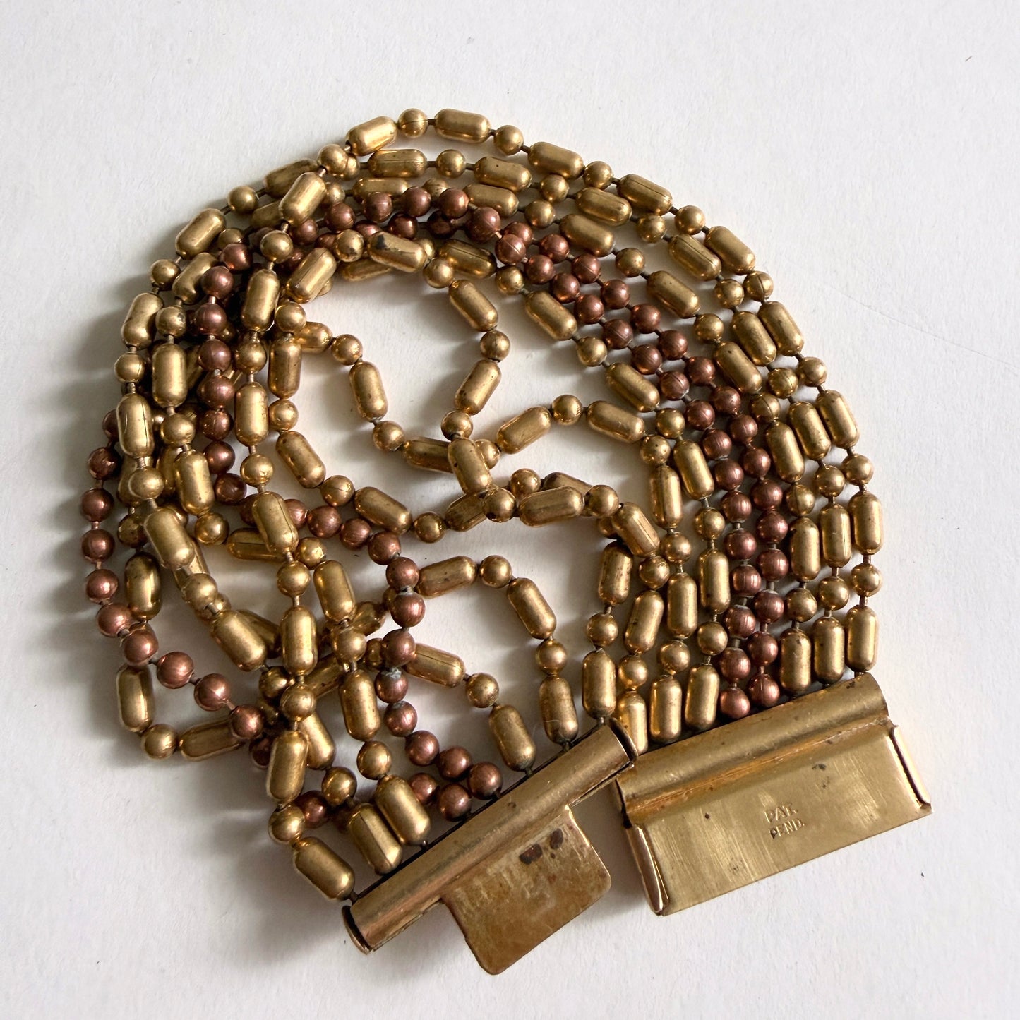 Vintage Art Deco Multi Strand Bead Bracelet Gold Bronze Filigree Clasp 1930s