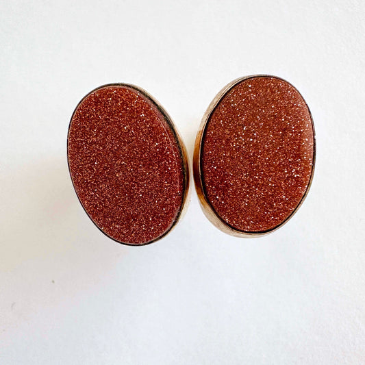 Vintage Van Dell 12K Gold Filled Goldstone Oval Earrings