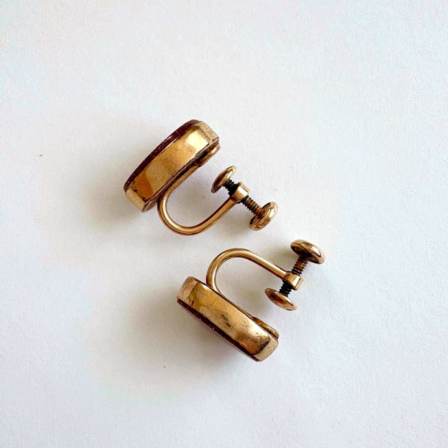 Vintage Van Dell 12K Gold Filled Goldstone Oval Earrings