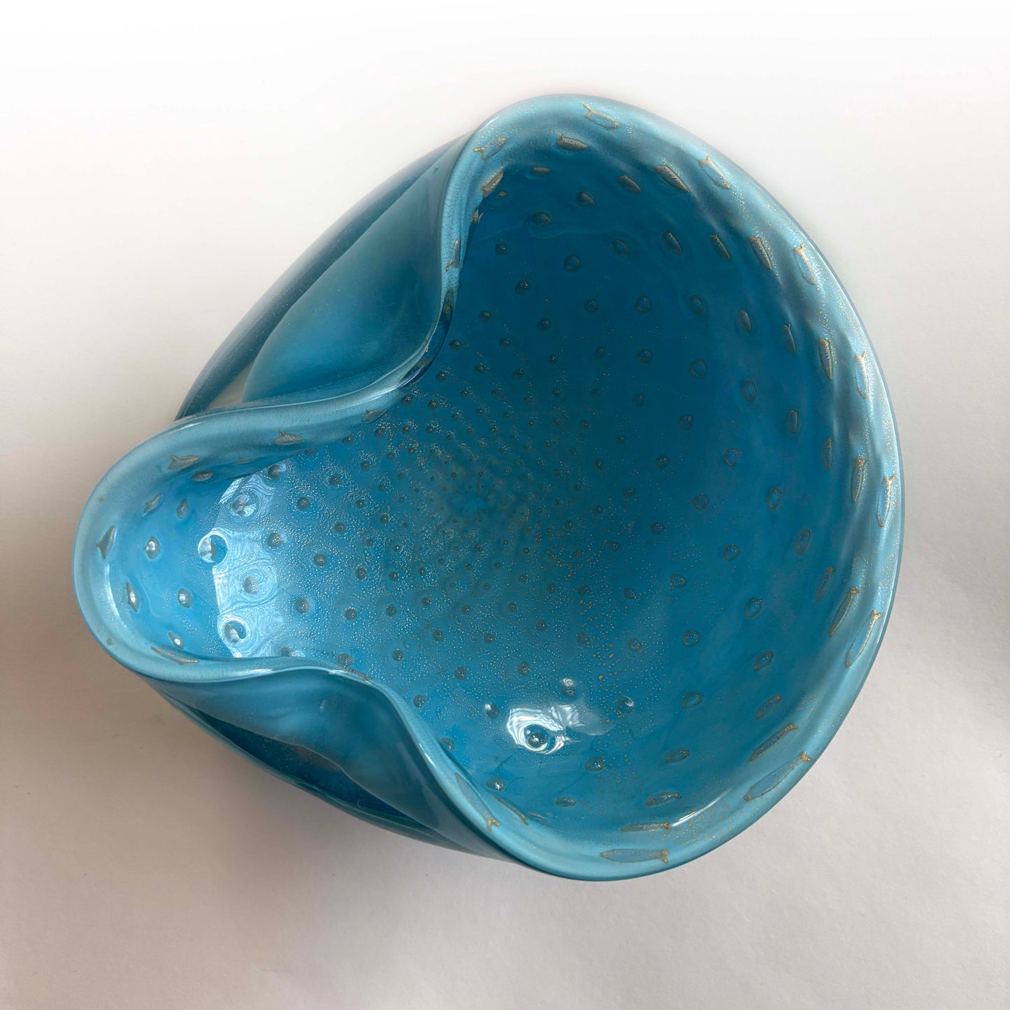 Barbini Murano Blue Art Glass Bowl with Gold Flecks