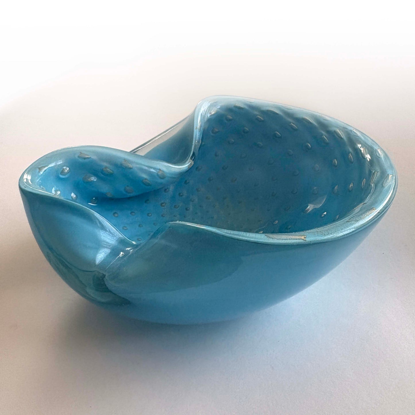 Barbini Murano Blue Art Glass Bowl with Gold Flecks