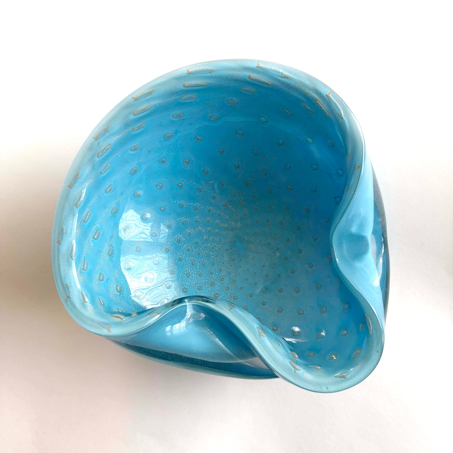 Barbini Murano Blue Art Glass Bowl with Gold Flecks