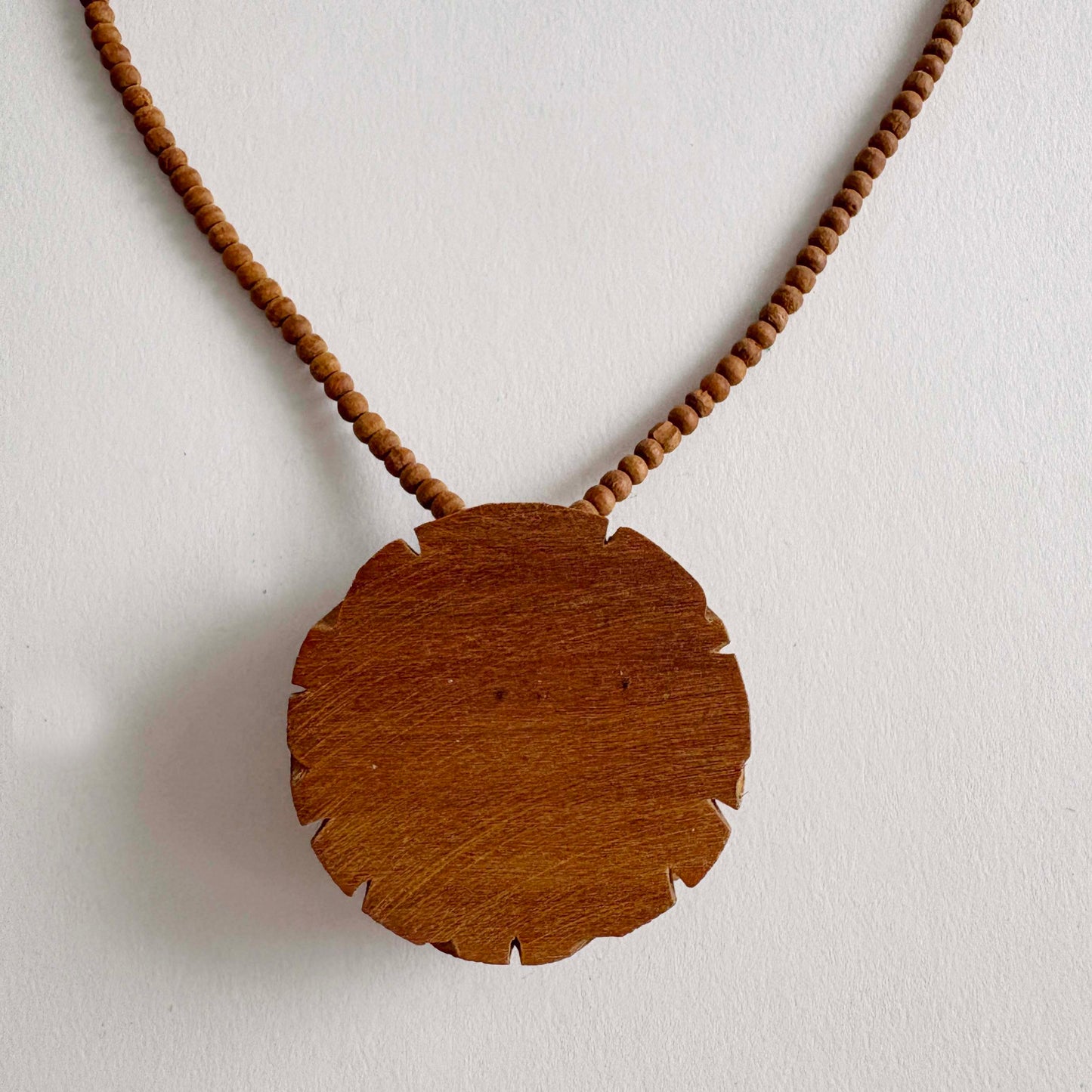 Hand-Carved Wooden Rose Pendant Necklace