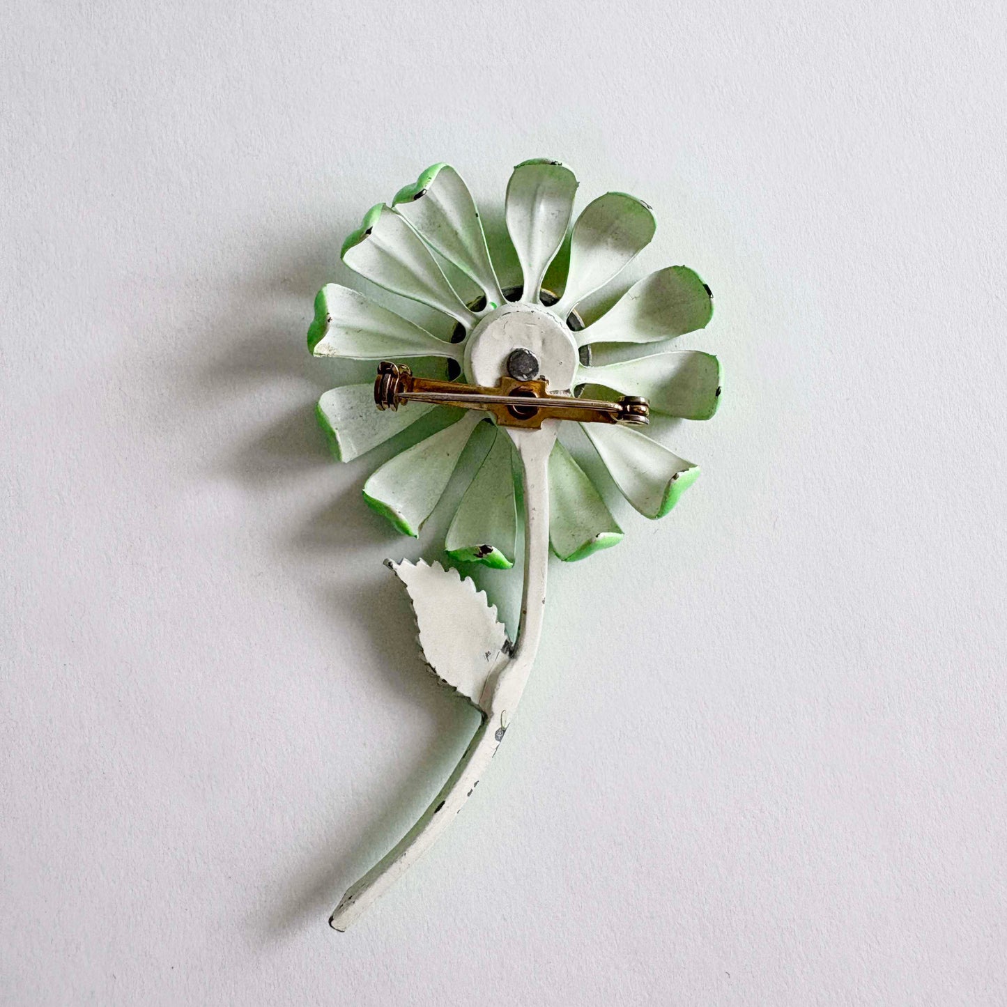 Vintage Enamel Brooch Green and Yellow