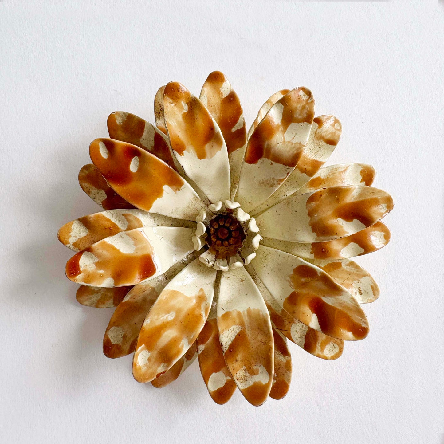 Vintage Enamel Brooch Brown Cream