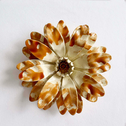 Vintage Enamel Brooch Brown Cream