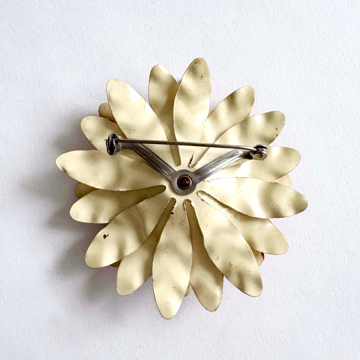 Vintage Enamel Brooch Brown Cream