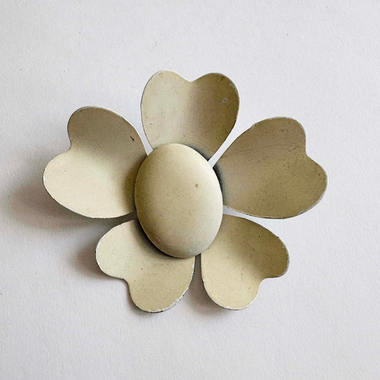 Vintage Enamel Brooch White Heart Petals