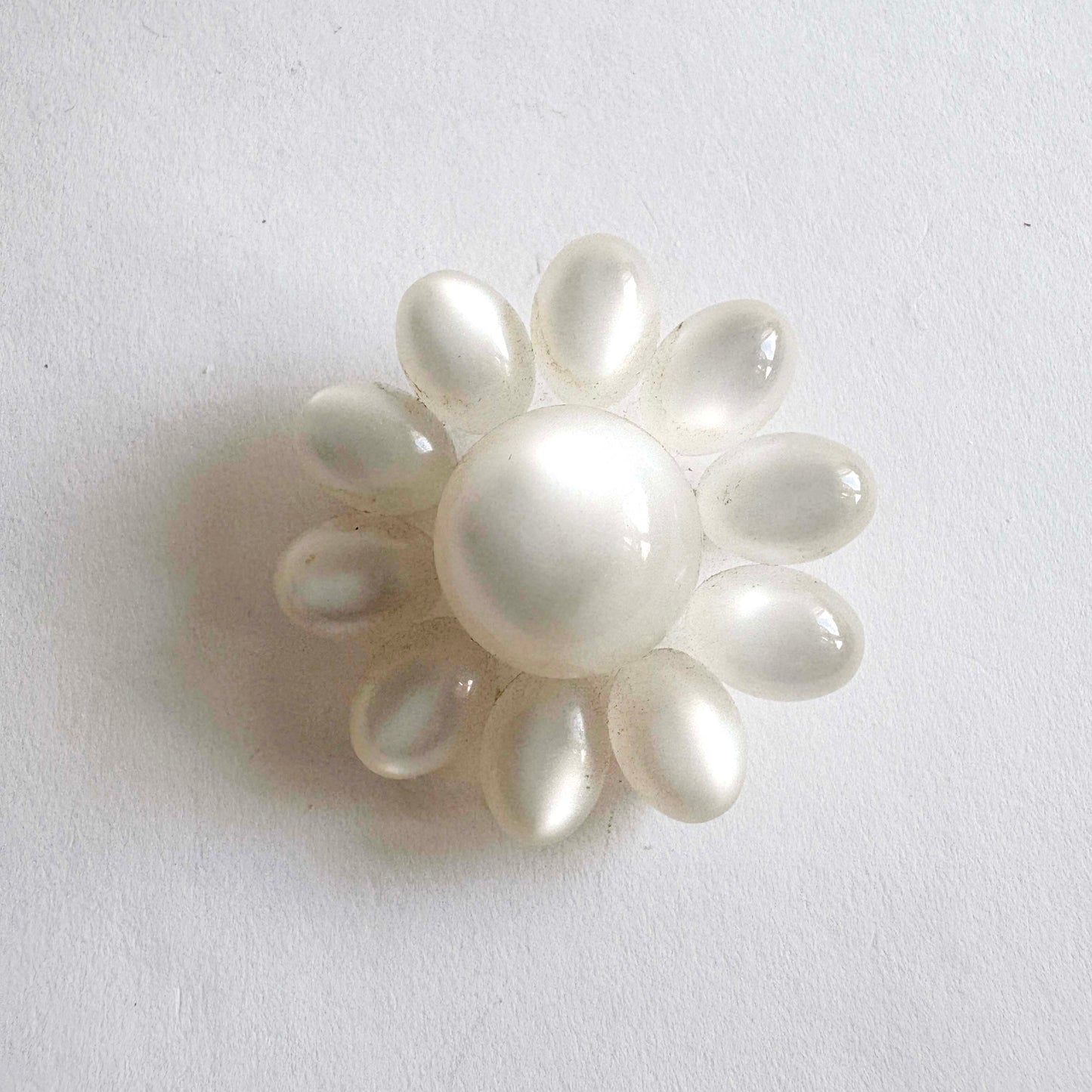 Vintage White Moonglow Lucite Flower Brooch | 1950s