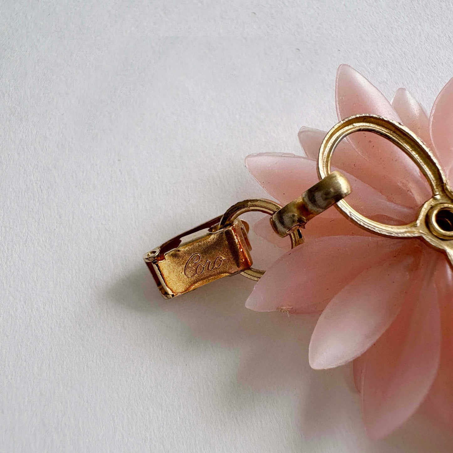 Vintage Coro Pink Soft Plastic Flower Bracelet with AB Rhinestones | 1960s