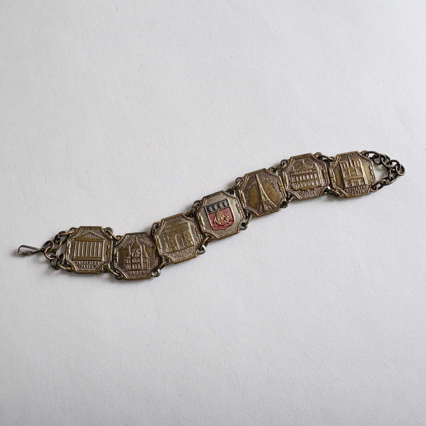 Vintage Paris Souvenir Panel Bracelet, Gold Wash on Silver Base