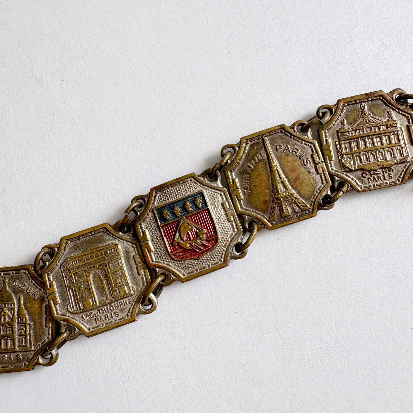 Vintage Paris Souvenir Panel Bracelet, Gold Wash on Silver Base