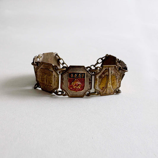 Vintage Paris Souvenir Panel Bracelet, Gold Wash on Silver Base