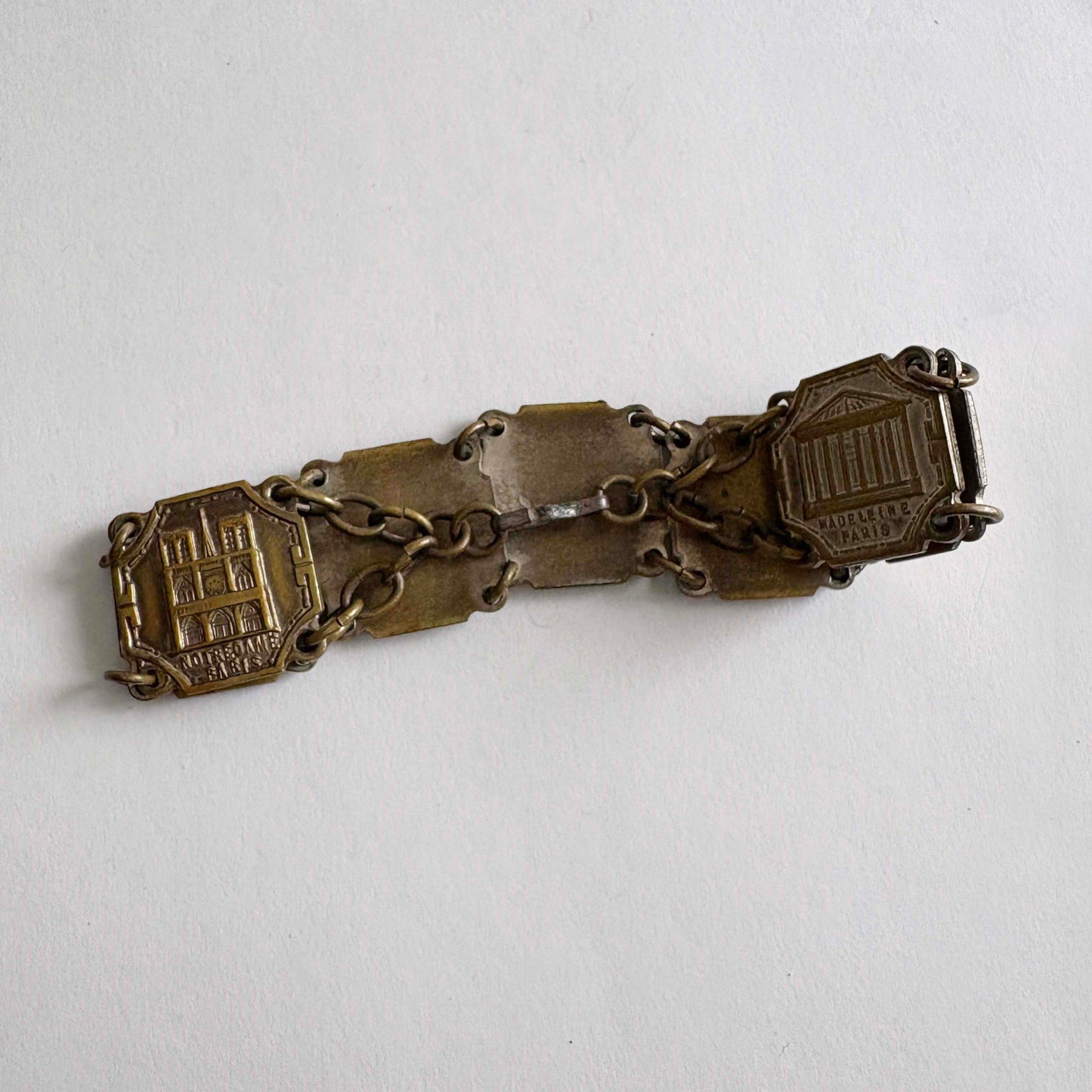 Vintage Paris Souvenir Panel Bracelet, Gold Wash on Silver Base