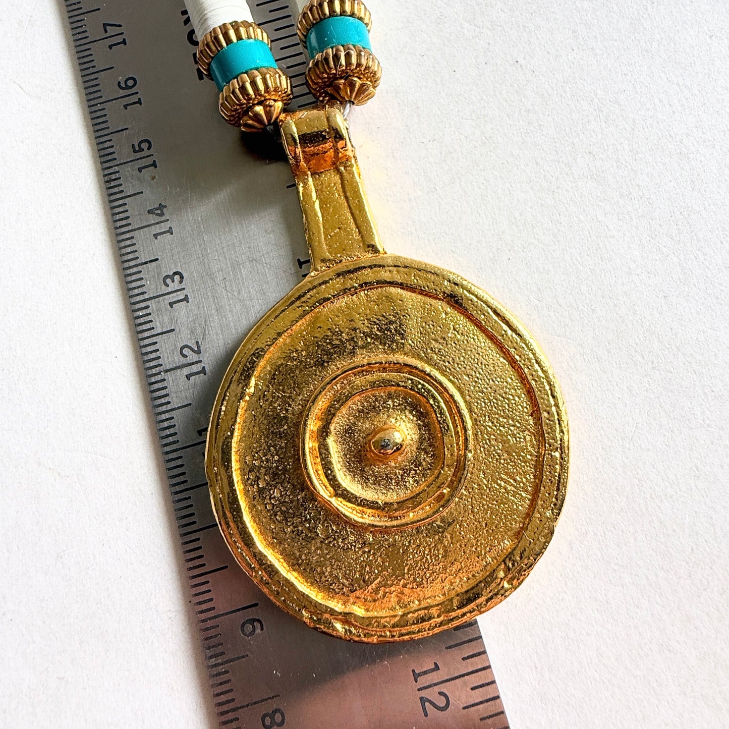 VTG Signed CADORO Egyptian Revival Statement Necklace 1970s Gold Tone Archival